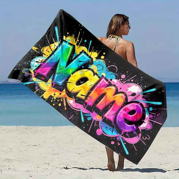 TEMU 1 ks Personalizovaný plážový ručník s ulicového graffiti s vlastním jménem, vhodný pro kempování, cestování, plážový ručník, super absorpční,