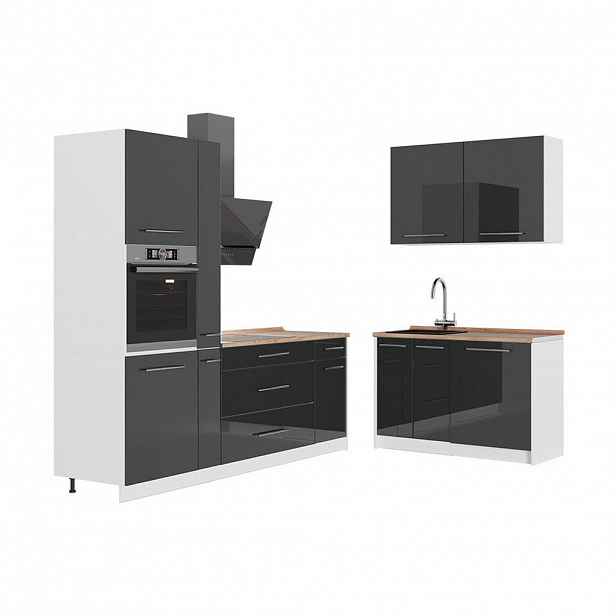 Vicco KUCHYNĚ Fame-Line, Antracitový vysoký lesk/Bílá, 220 x 120 cm, PD Dub