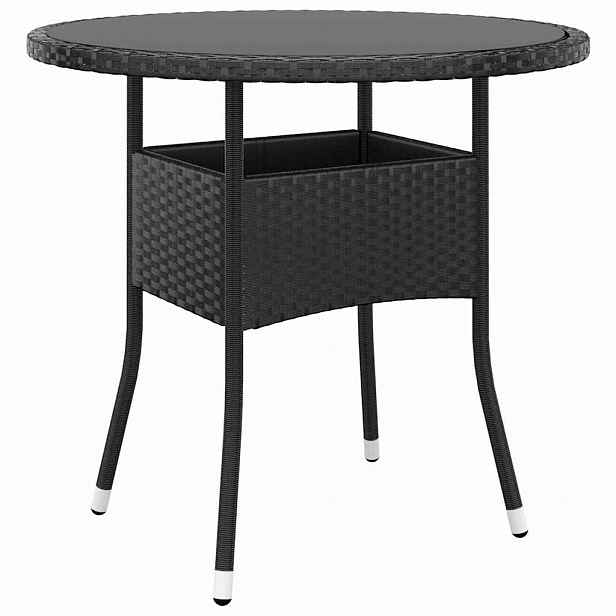 vidaXL Zahradní stůl Ø 80 x 75 cm tvrzené sklo a polyratan černý