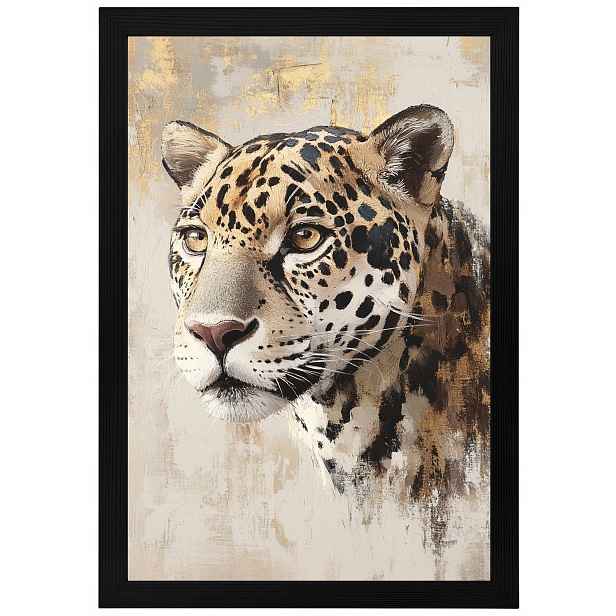 Plakát Rámeček Dřevo Portrét Příroda Zvíře Kočka Jaguar Béžová Hnědá 40x60