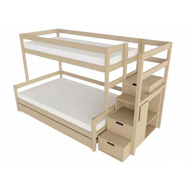 Benlemi Patrová postel LUCKY s úložnými schody 90x200, 120x200 cm Zvolte barvu: Béžová, Zvolte šuplík: Dvojitý úložný šuplík, Zvolte stranu: Vpravo