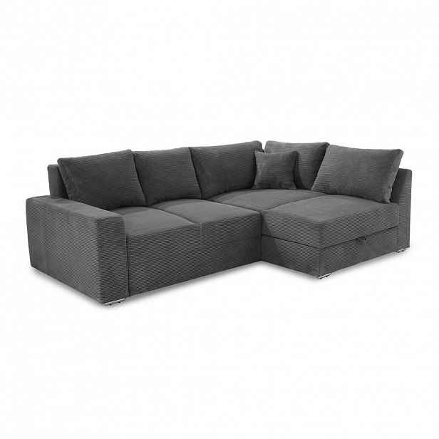 luma-home ROHOVÁ POHOVKA – PRO DLOUHODOBÉ SPÁNÍ: Boxspring, pružinová matrace, topper, úložný prostor, 260 × 181 × 88 cm (Š×H×V), tmavě šedý kord / 15