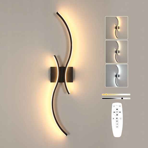 Nástěnné Svítidlo Černé Led Moderní Do Obývacího Pokoje Stmivatelné Dálkové Ovládání 32W