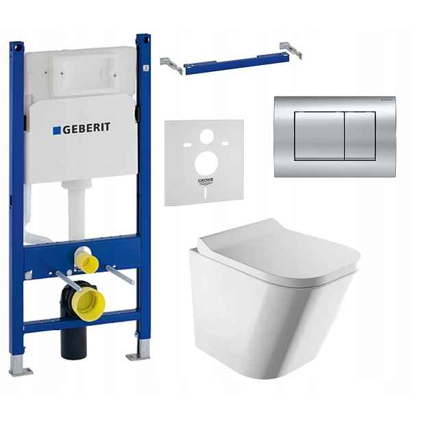 Sada Wc stojanová Geberit Wc mísa Rim Silent Omnires tlačítko chrom 7v1