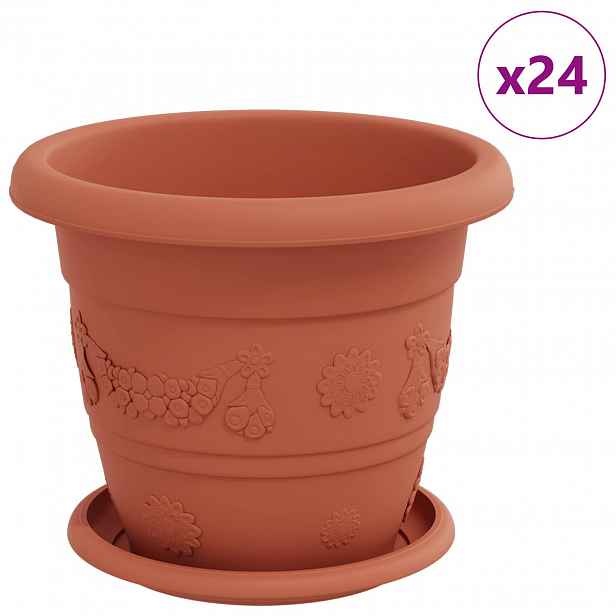 vidaXL Květináče 24 ks Cihlově červená Ø 22 x 18 cm Plast