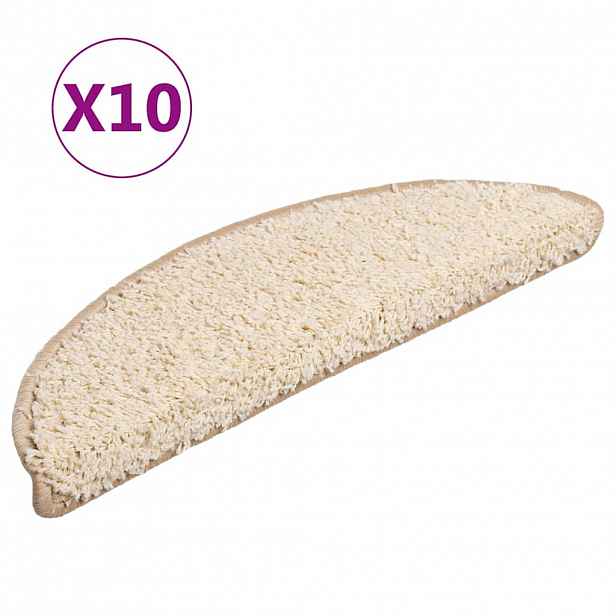 vidaXL Schodové rohože 10 ks 56x17x3 cm krémové, půlkulaté