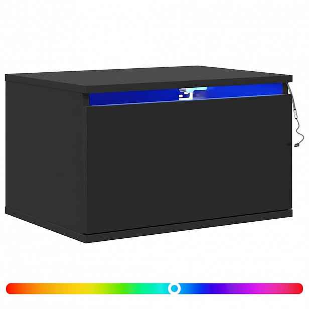 vidaXL Nástěnný noční stolek s LED osvětlením černý
