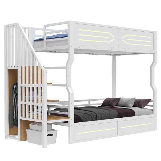OKWISH PATROVÁ postel 90/200 cm bílá z kovu a MDF s LED osvětlením