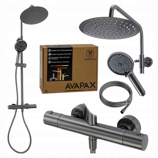 Sprchová baterie s dešťovou sprchou, sada sloupků Gun Metal Gray Tytan Šedá