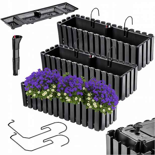 3x Balkonový Truhlík Květináč 60 cm Květináč S Úchytkami Závěsný Antracit
