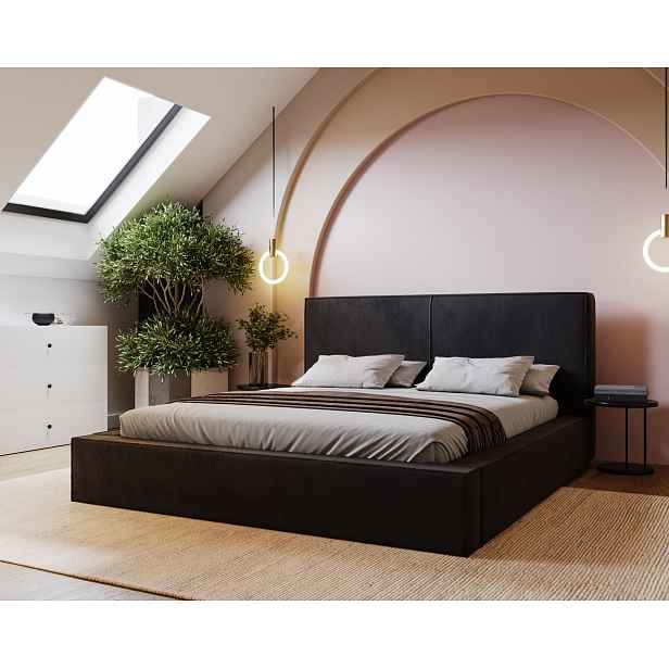 Jednoduchá čalouněná postel 160x200 NIDIA 1 s úložným prostorem - černá