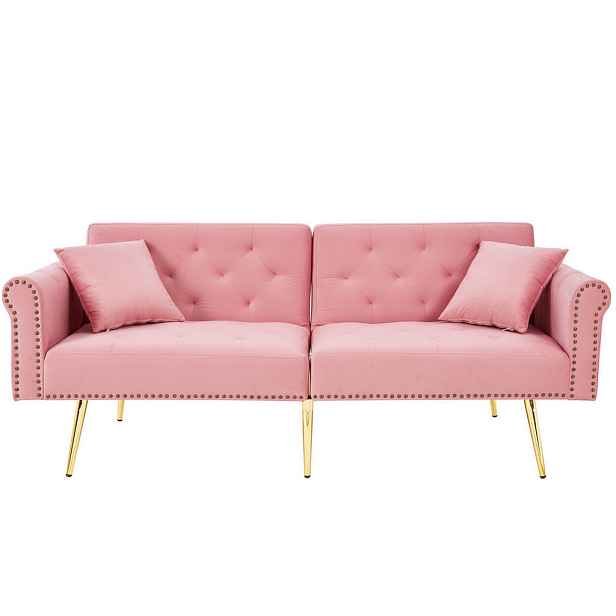 OKWISH ROZKLÁDACÍ pohovka 147/85 cm růžová z sametu a pěny s nastavitelnými opěrkami