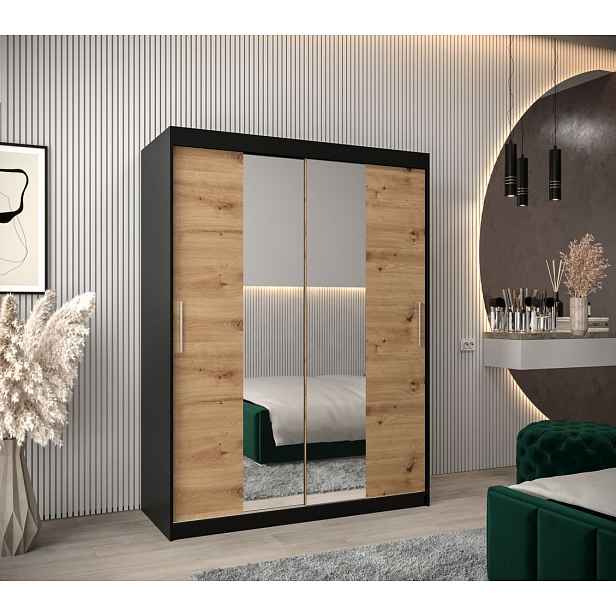 Skříň s posuvnými dveřmi v šířce 150 cm TIMEA 1 - černá / dub artisan