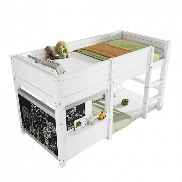 OKWISH PATROVÁ postel 90/200 cm bílá Hrací postel s tabulí a úložným prostorem