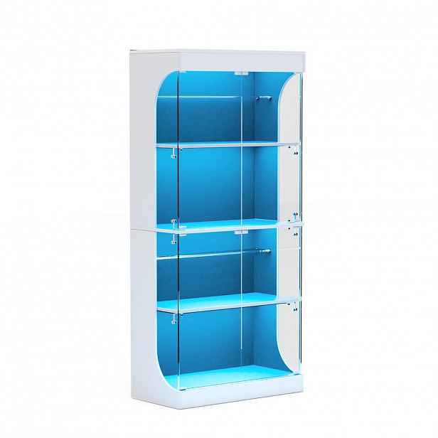 Redom SKLENĚNÁ vitrína 80/35/165 cm s LED osvětlením, pohybovým senzorem, USB a USB-C nabíjením, bílá