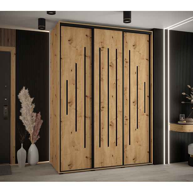 Šatní skříň YVONA 12 - 180/60 cm, dub artisan / černá