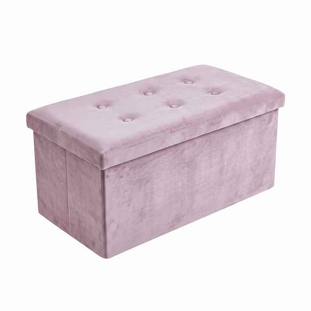 Taburet S Úložným Prostorem Velurová Skládací Růžová 76X38X38 CM Puf