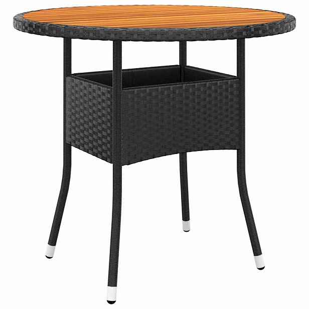 vidaXL Zahradní stůl Ø 80 x 75 cm akáciové dřevo a polyratan černý