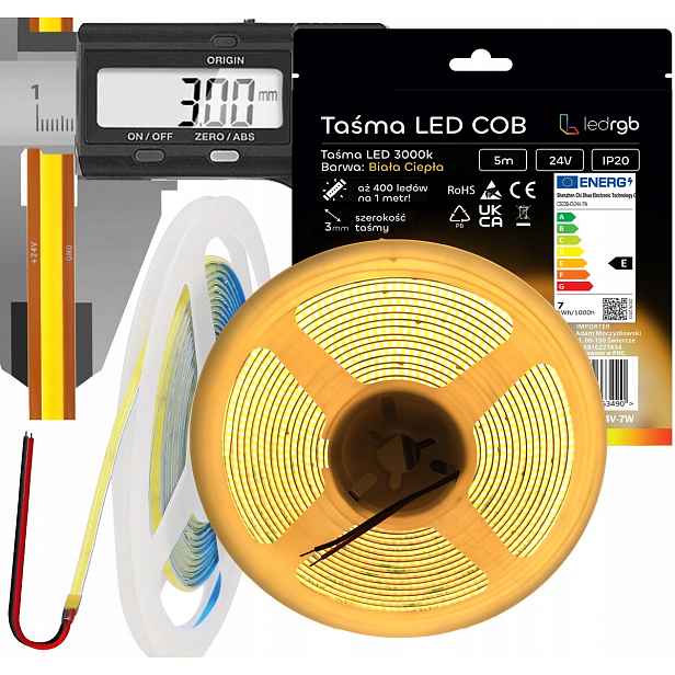 Led páska Neon Cob 24V 5 m 400 diod 3000K Bílá Teplá Ultra Tenká 3MM