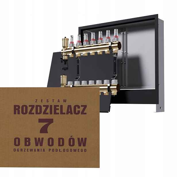 Rozdělovač pro 7-okruhovou mosaznou podlahu a podomítkový box, černý