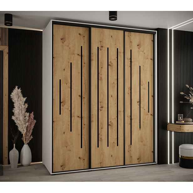 Šatní skříň YVONA 12 - 190/60 cm, bílá / dub artisan / černá