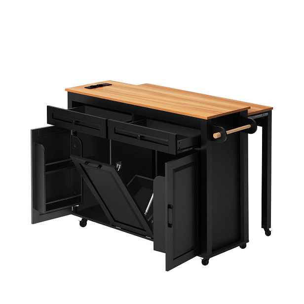 Redom KUCHYŇSKÝ ostrůvek 120/40-75/92 cm s výsuvnou pracovní deskou, zásuvkami a úložným prostorem, Černá