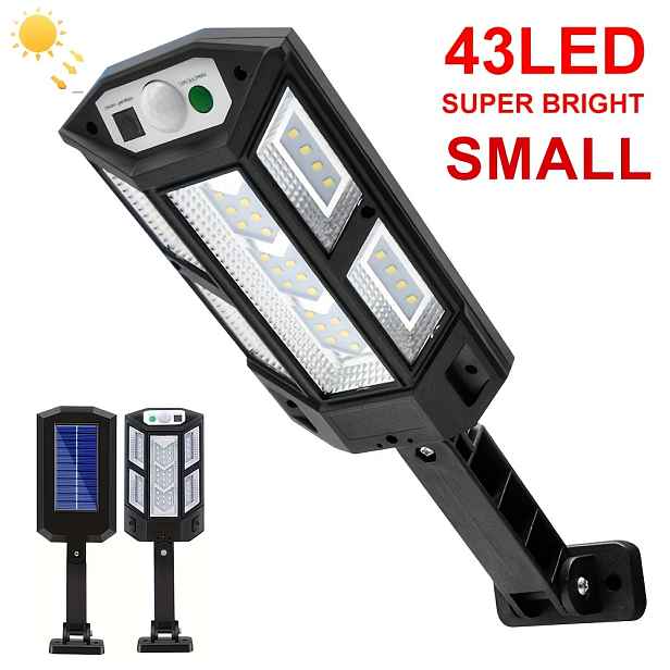 TEMU 43 LED solární nástěnné světlo s venkovním pohybovým senzorem, bezdrátový solární bezpečnostní reflektor s nastavitelným držákem a širokoúhlým