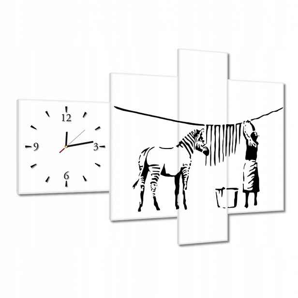 Hodiny 100x70 Praní zebry Banksy Pásky