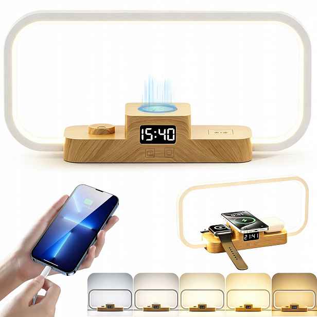 Led Lampička Budík Hodiny S Indukční Nabíječkou 5 Barevná Teplota 3W