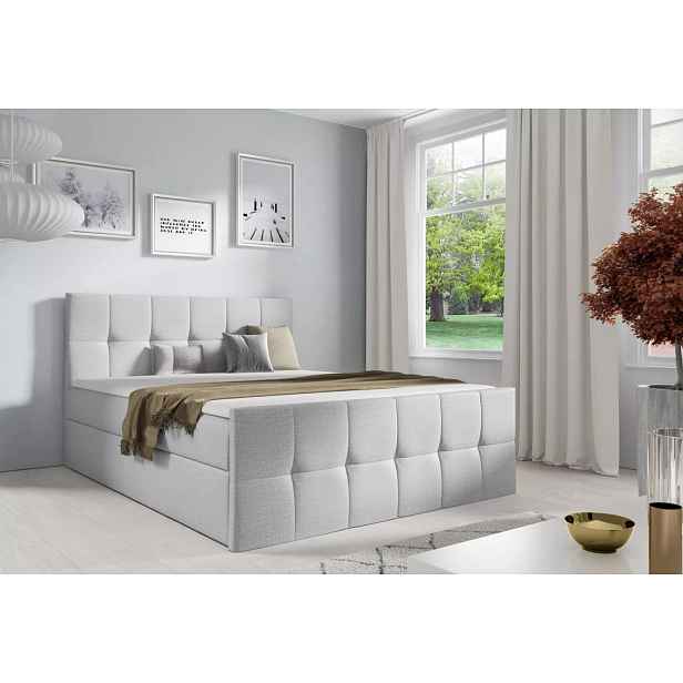 Manželská postel CHLOE - 200x220, světle šedá 1 + topper ZDARMA