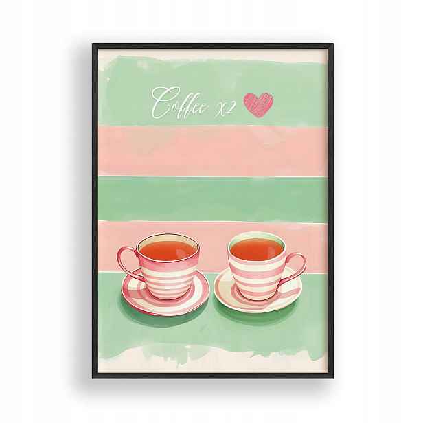 Obraz šálku kávy Coffee x2 Plakát Rámeček Dřevěný Černý 30x42 cm