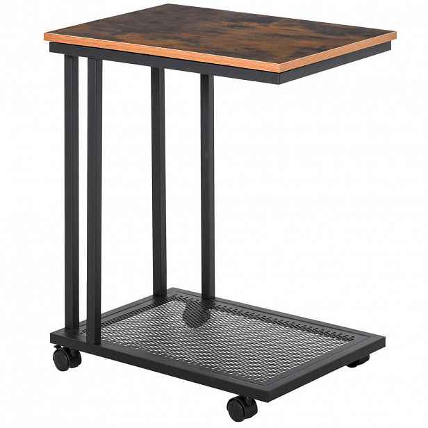 OKWISH ODKLÁDACÍ stolek 51/36/65 cm černý z MDF v C tvaru na kolečkách