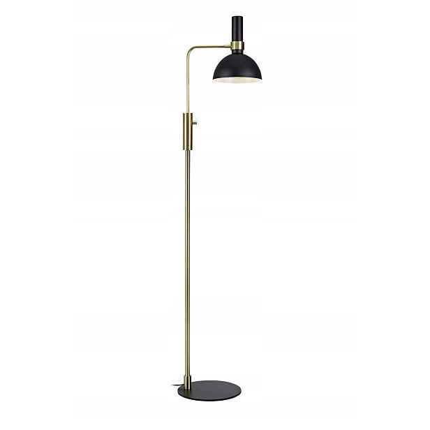 Stojací lampa se zlatou základnou a černým stínítkem do obývacího pokoje Markslojd