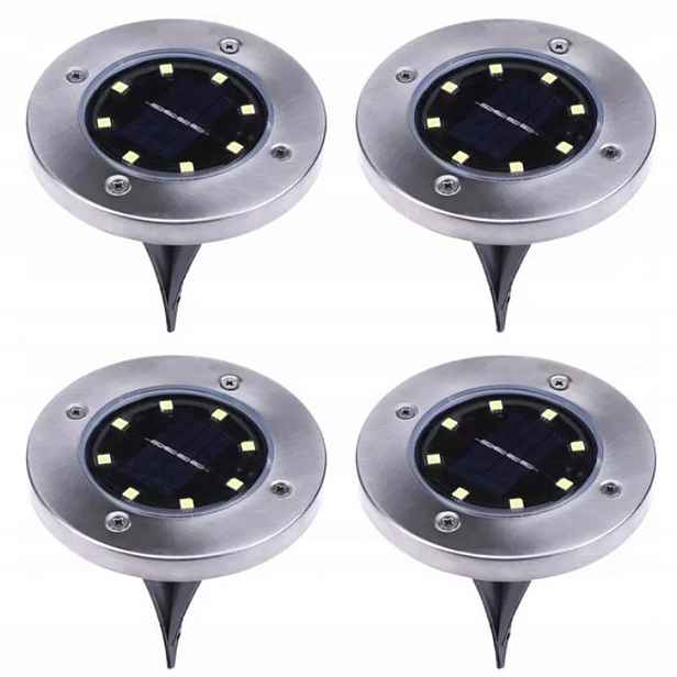 12 x Solární Lampa Led Zahradní Zapichovací Disk Do Zahrady Zemní Výkonná 8LED