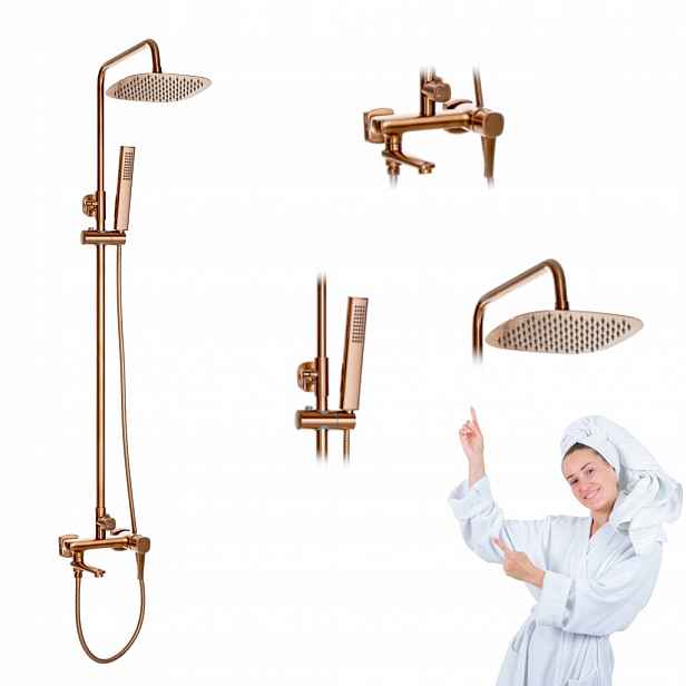 Dešťová Sprcha se sprchovou vanovou baterií Invena Trend měděná