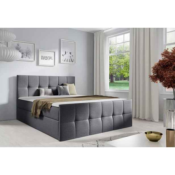 Manželská postel CHLOE - 200x220, šedá + topper ZDARMA