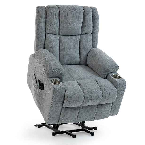 Redom POLOHOVACÍ masážní křeslo 91/84/106 cm s elektrickou funkcí vstávání, vyhříváním a sametovým potahem, Světle šedá