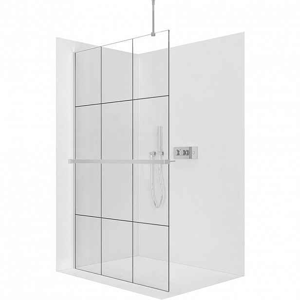 Sprchová zástěna Walk-in Onyx Top Round L/P - 8 mm - kulatá vzpěra + polička/držák na ručníky - chrom, industriální sklo - 90x200 cm