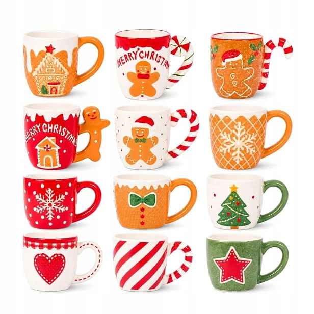 Vánoční hrnky Gingerbread Sada 12 ks Keramické 340 ml na kávu