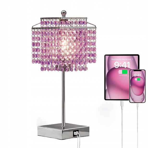 Dotyková stolní lampa se 3 úrovněmi jasu, porty Usb C A, fialová