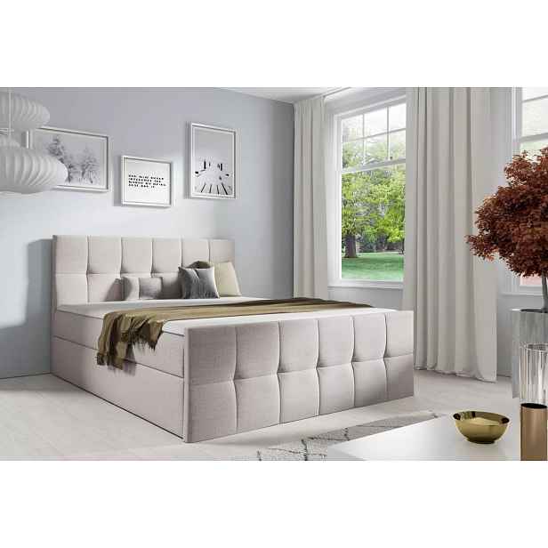 Manželská postel CHLOE - 200x220, béžová 2 + topper ZDARMA