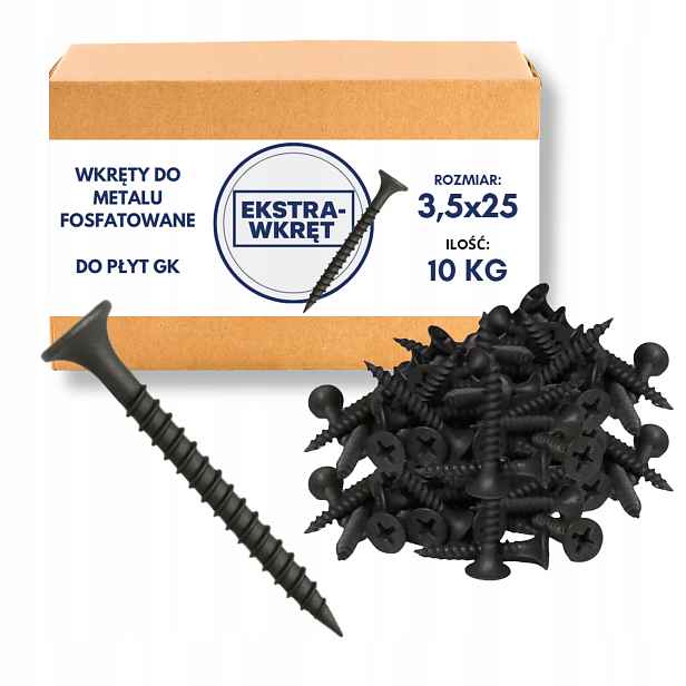 Černé fosfátované vruty do kovu 3,5 x 25 mm pro desky G-k 10 kg