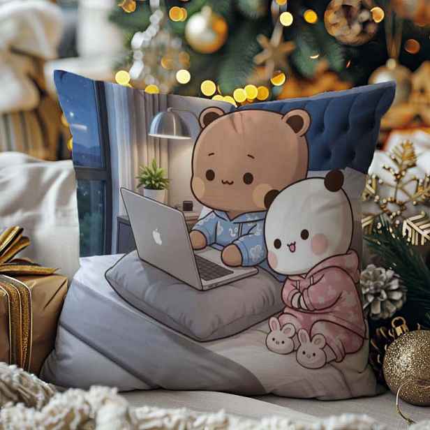 TEMU Oboustranný povlak na polštář One Bubu and Dudu Cozy Night Art - Čtvercový potah na polštář, dekorace na párty, domácí dekorace, vhodný pro