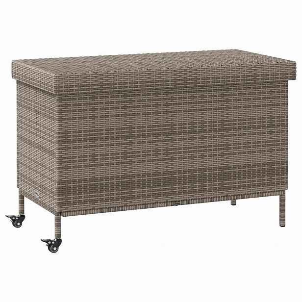 vidaXL Zahradní úložný box s kolečky šedý 110x55x73 cm polyratan
