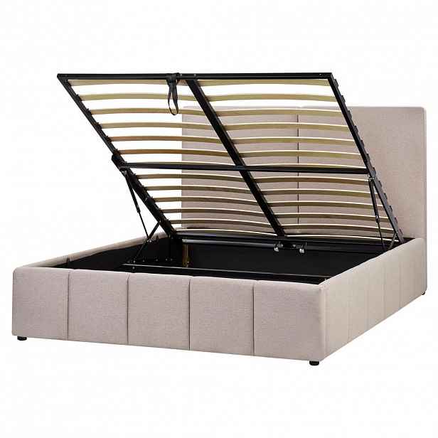 Beliani POSTEL s úložným prostorem 160/200 cm Látka Taupe Castelnavet