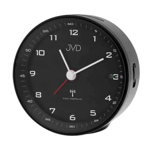 Černý Kulatý Budík Jvd RB978.1 Alarm Snooze Řízený Rádiem