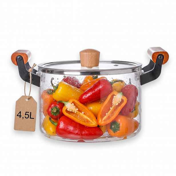 Skleněný Hrnec 4,5 l S Víkem A Úchytkami Na Nádobu