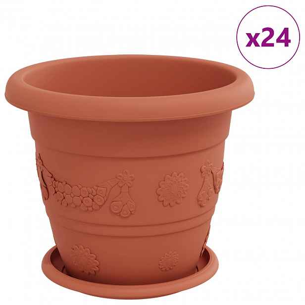 vidaXL Květináče 24 ks Cihlově červená Ø 26 x 21.5 cm Plast
