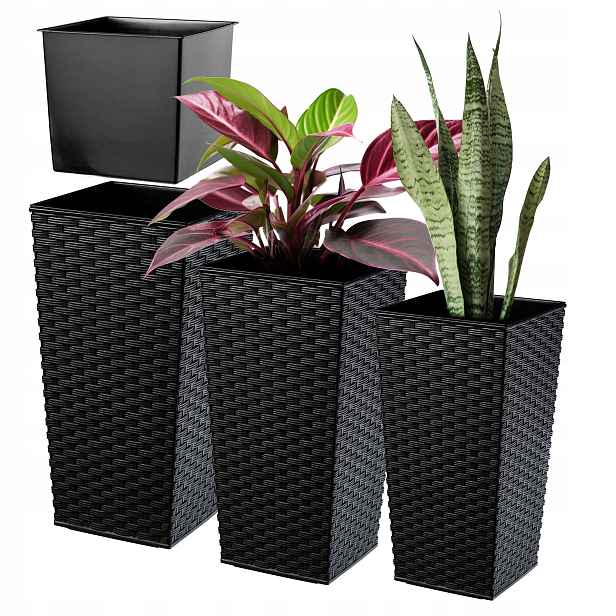 Set 3ks Květináč Vysoká Vložka Velká Černá 47+57+68 cm