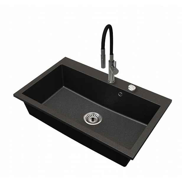 Granitový dřez Jednokomorový Elite 80 Baterie Sifon Chrom Automat